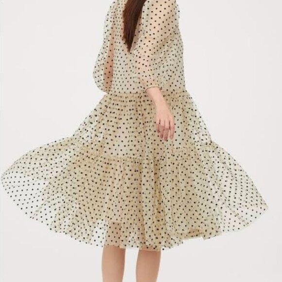 H&M Cream PolkaDot Tulle Mesh Tiered Dress - Picture 3 of 3